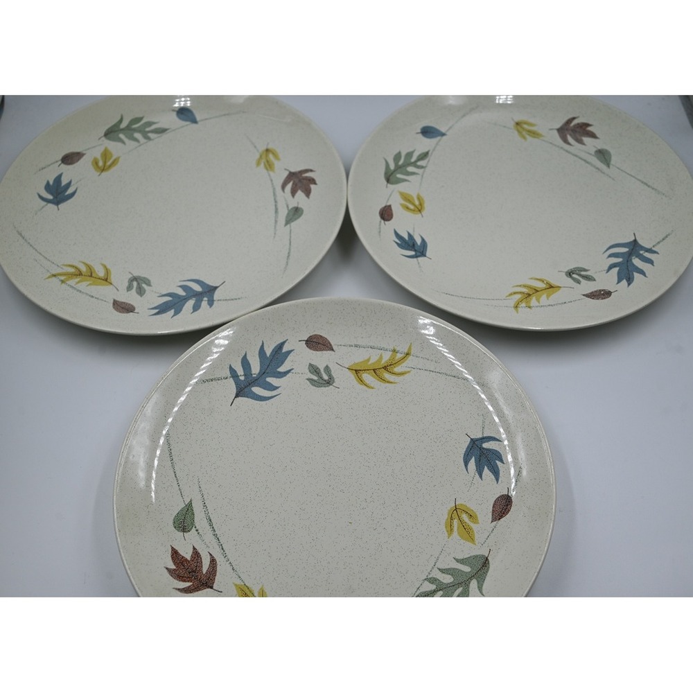 Franciscan Autumn Dinner Plates Set of 3 Vintage Mid Century Leaf Speckled 10in